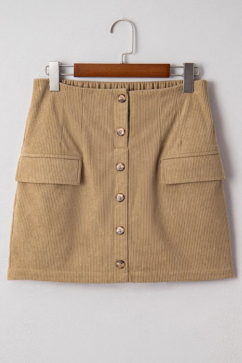 Corduroy Button-Front Mini Skirt