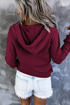 Button-Placket Drawstring Hooded Sweatshirt