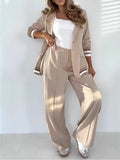 Stripe-Trim Jacket and Wide-Leg Pants Set