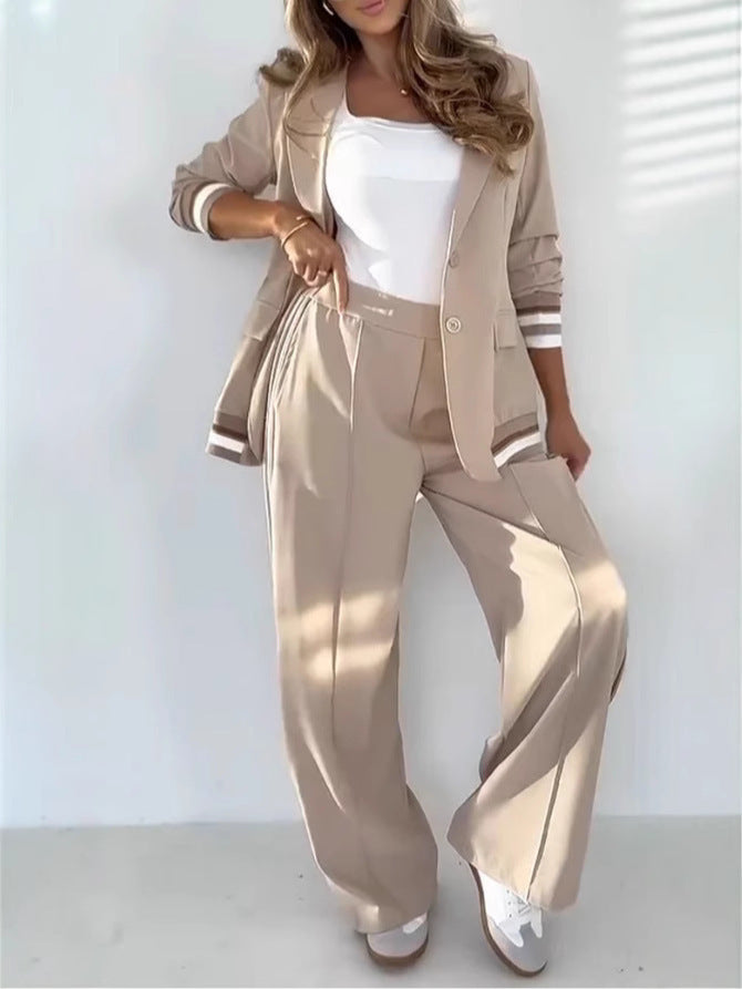 Stripe-Trim Jacket and Wide-Leg Pants Set