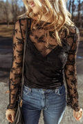Lace and Mesh Slim-Fit Long-Sleeve Blouse