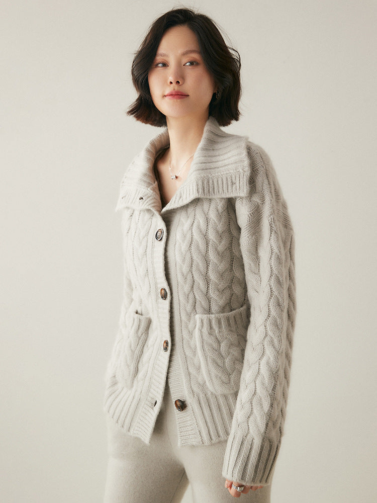 Button-Front Cable-Knit Cashmere Cardigan