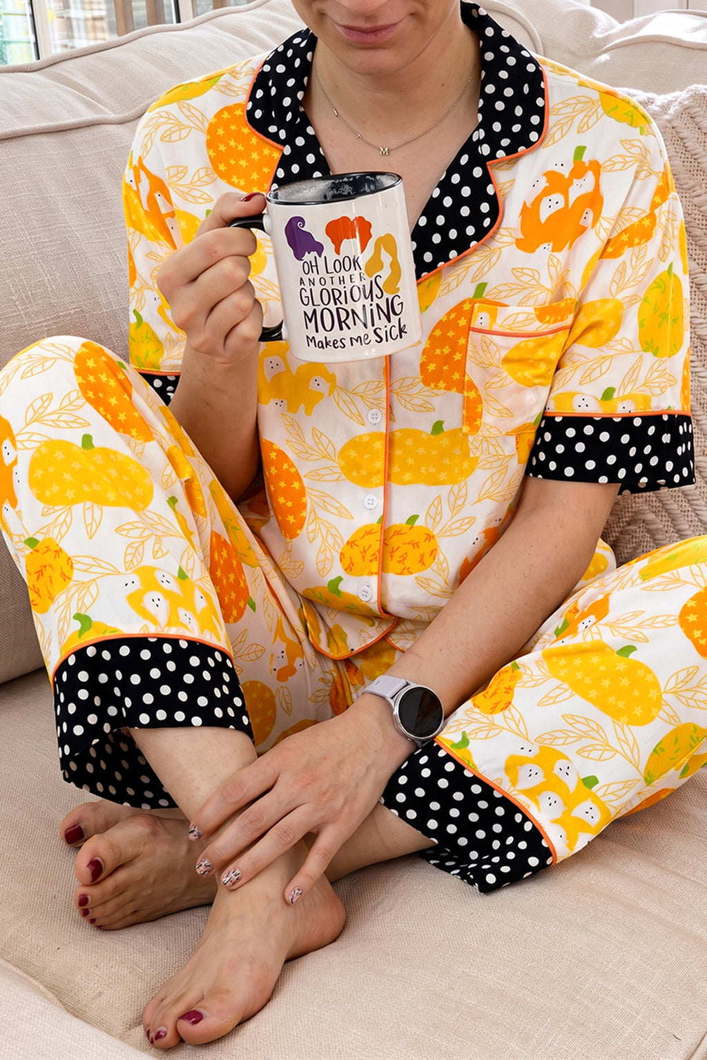 Pumpkin Print Short-Sleeve Lounge Set