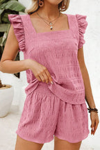 Textured Square-Neck Top and Shorts Set