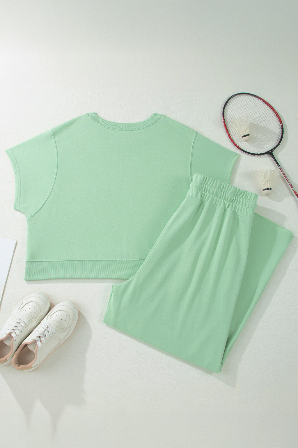 Ribbed-Trim Tee and Drawstring Pants Set