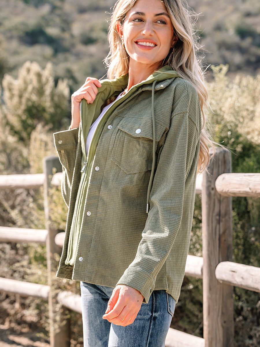 Textured Zip-Front Hooded Jacket