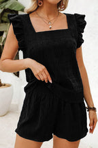Textured Square-Neck Top and Shorts Set