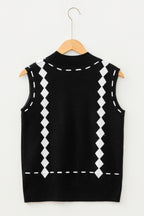 Western Geometric Print Mock Neck Sweater Vest