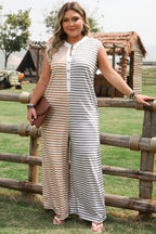 Striped Color-Block Wide-Leg Jumpsuit