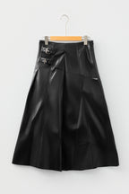 Faux Leather Buckle-Detail Pleated Midi Skirt