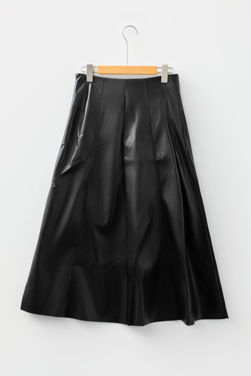 Faux Leather Buckle-Detail Pleated Midi Skirt
