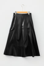 Faux Leather Buckle-Detail Pleated Midi Skirt