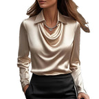 Cowl-Neck Collared Satin Blouse