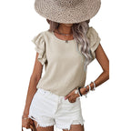 Petal-Sleeve Round-Neck Relaxed Top