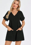 Batwing-Sleeve Cotton Pocket Romper