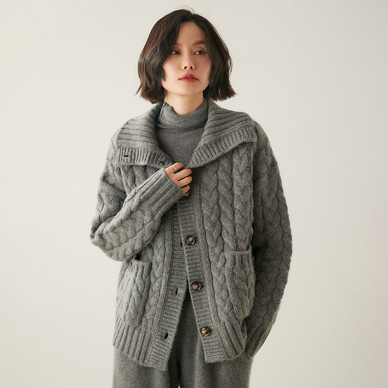 Button-Front Cable-Knit Cashmere Cardigan