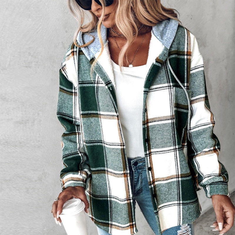 Plaid Hooded Button-Front Shirt Jacket