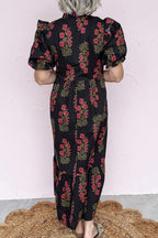 Floral Bubble-Sleeve Tiered Maxi Dress