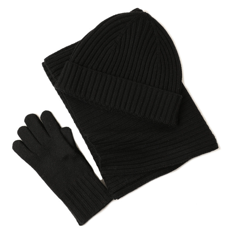Ribbed Wool Beanie, Scarf and Gloves Set