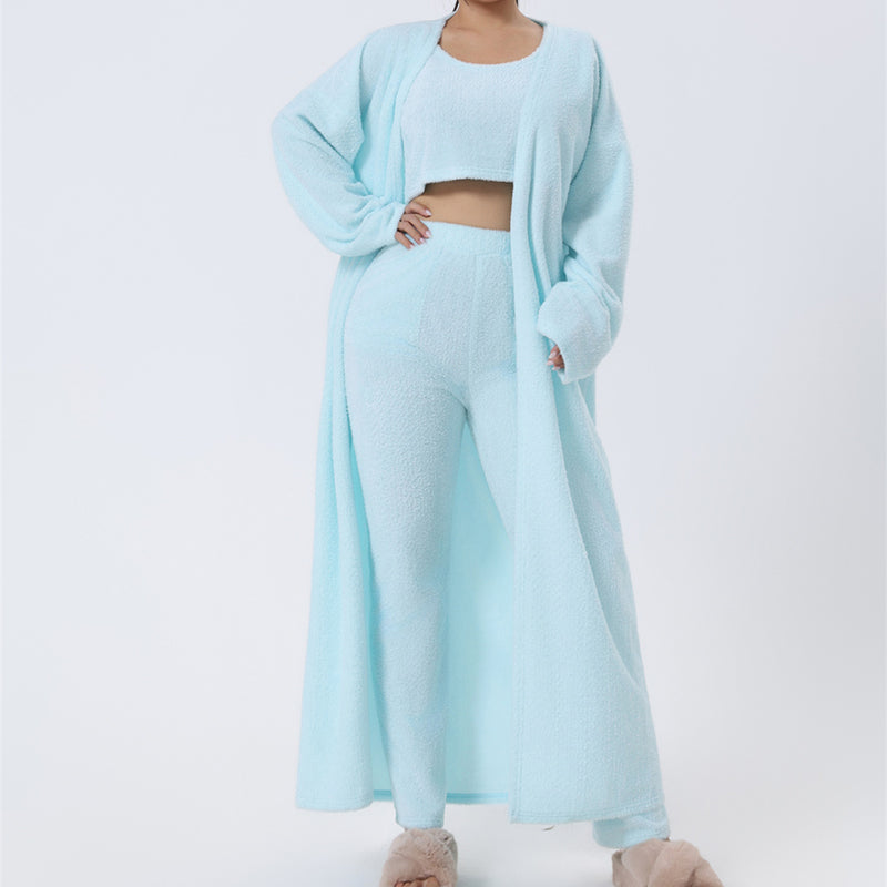 Fluffy Knit Wide-Leg Pants 3-Piece Pajama Set