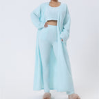 Fluffy Knit Wide-Leg Pants 3-Piece Pajama Set