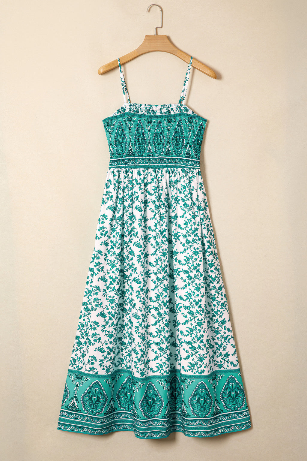 Green Floral Shirred Cami Maxi Dress