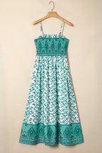 Green Floral Shirred Cami Maxi Dress