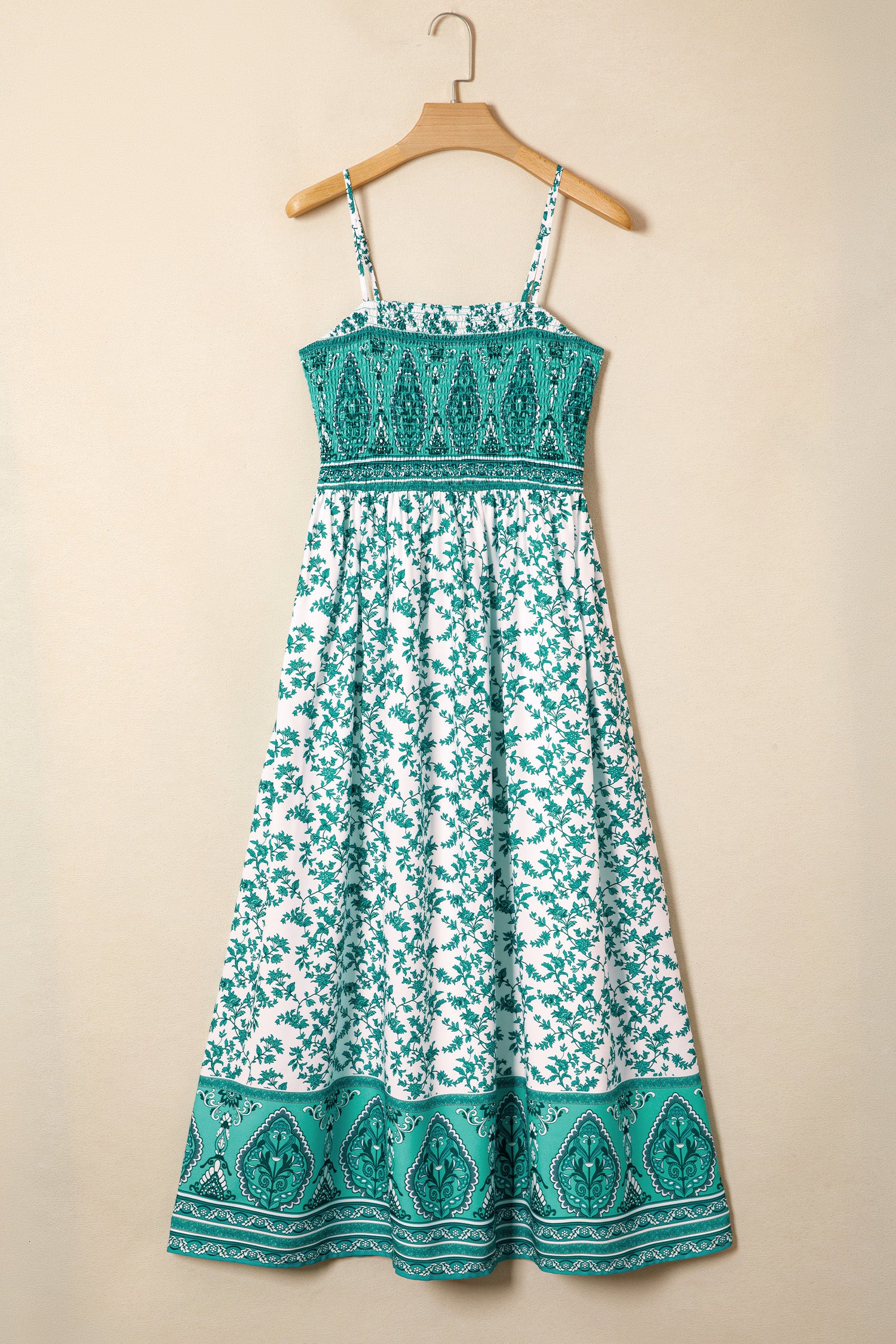 Green Floral Shirred Cami Maxi Dress