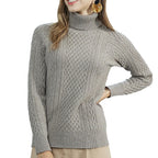 High-Neck Cable-Knit Wool Sweater