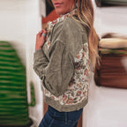Floral Panel Corduroy Trucker Jacket
