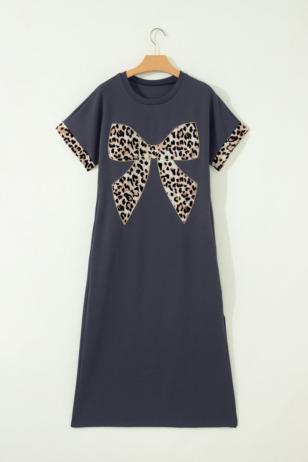 Leopard Bow Short-Sleeve T-Shirt Maxi Dress