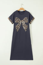 Leopard Bow Short-Sleeve T-Shirt Maxi Dress