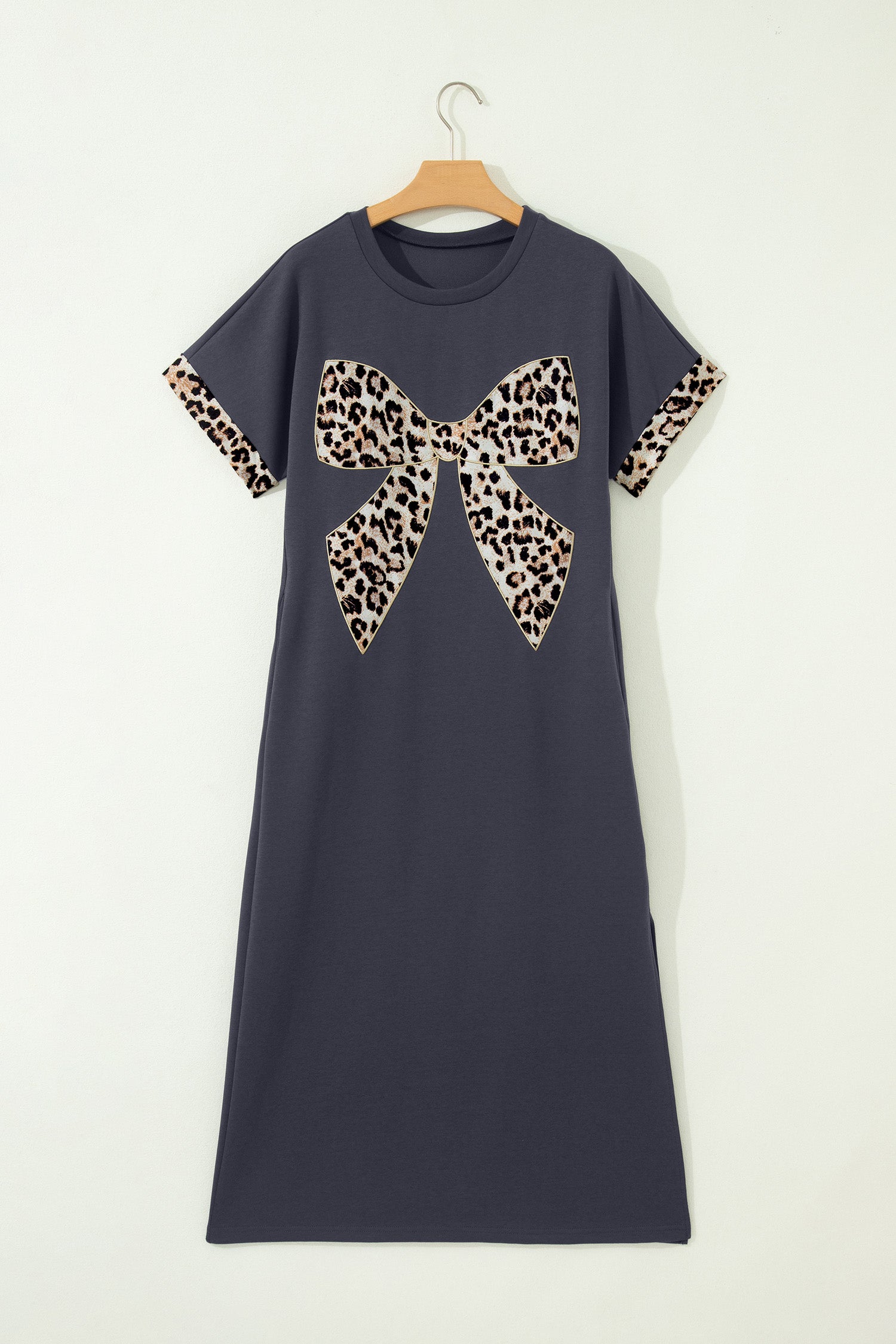 Leopard Bow Short-Sleeve T-Shirt Maxi Dress