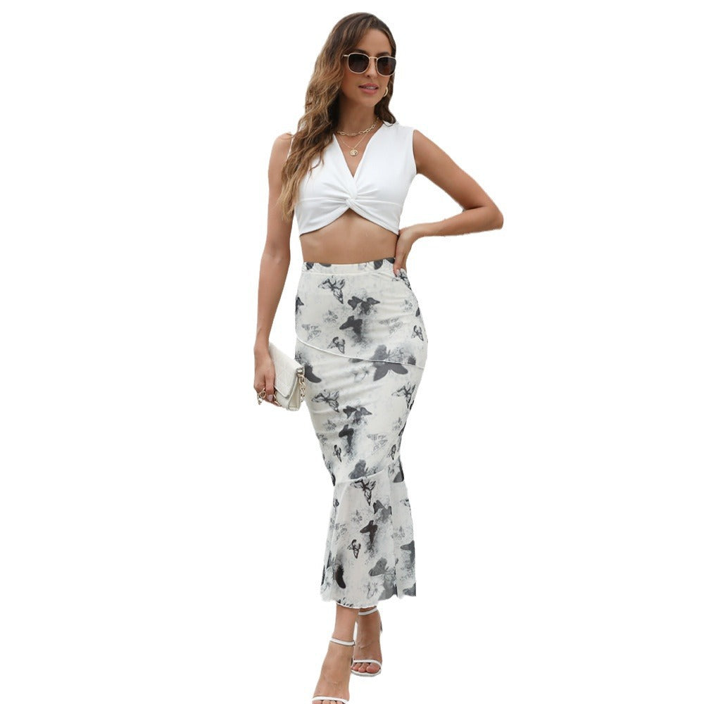 Floral Mesh Double-Layer Mermaid Maxi Skirt