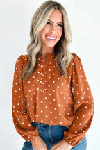 Polka Dot Half-Button V-Neck Blouse