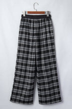 Plaid Contrast Drawstring Wide-Leg Pants