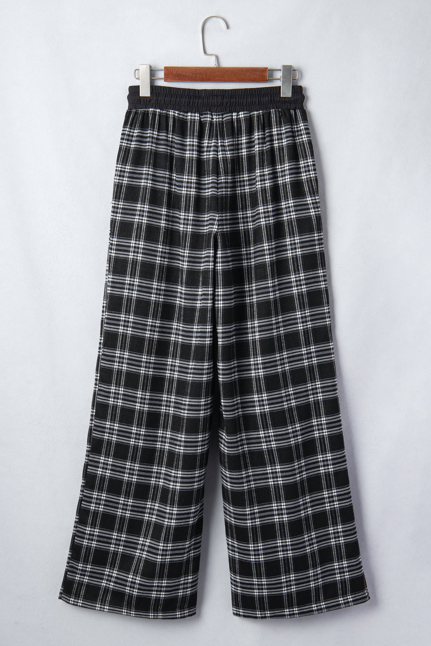 Plaid Contrast Drawstring Wide-Leg Pants
