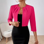 Pleated Round-Neck Cropped Bolero Blazer