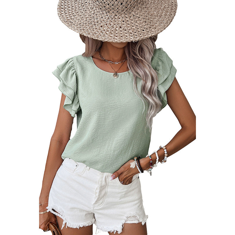 Petal-Sleeve Round-Neck Relaxed Top