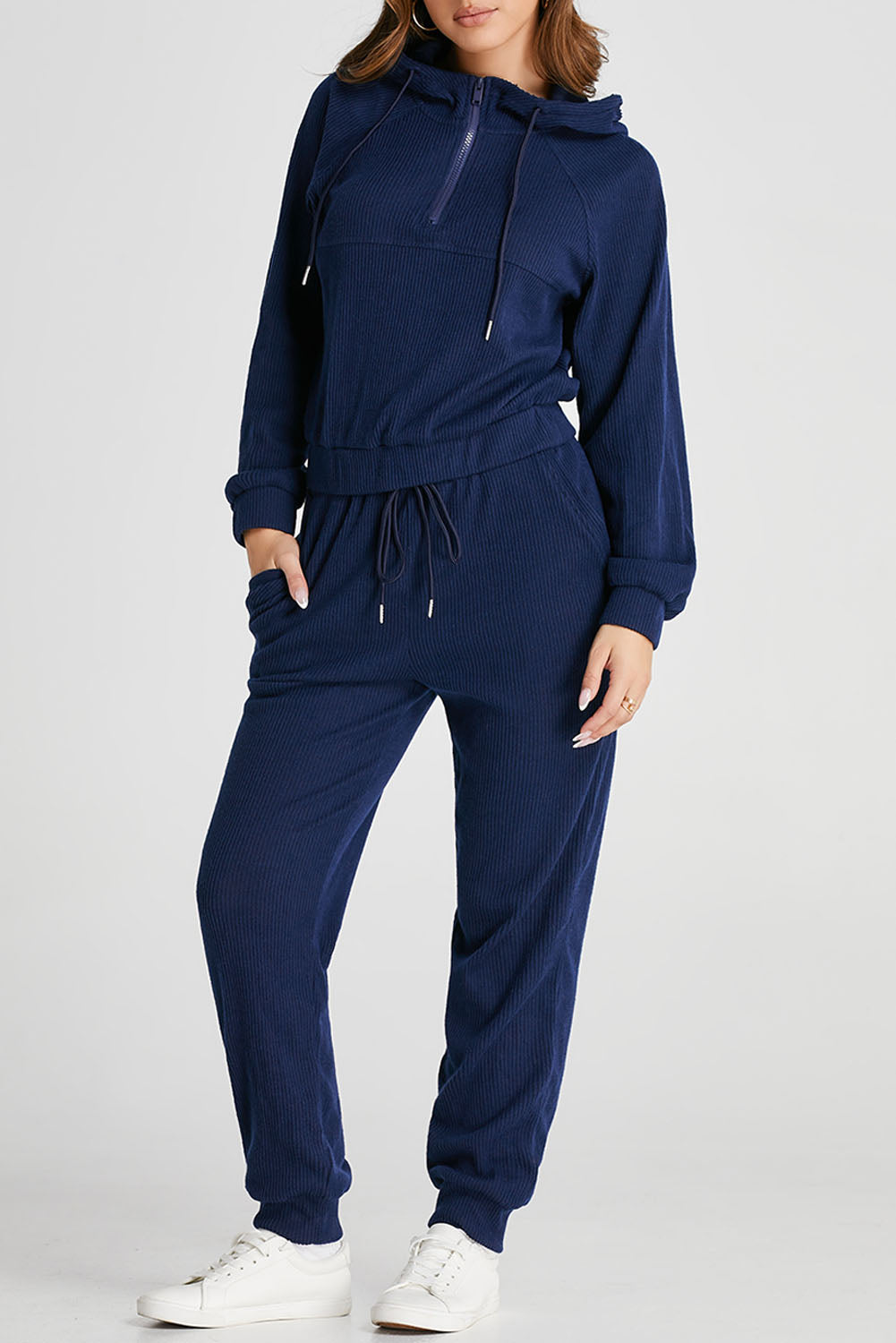 Ribbed Knit Cropped Hoodie and Joggers Set