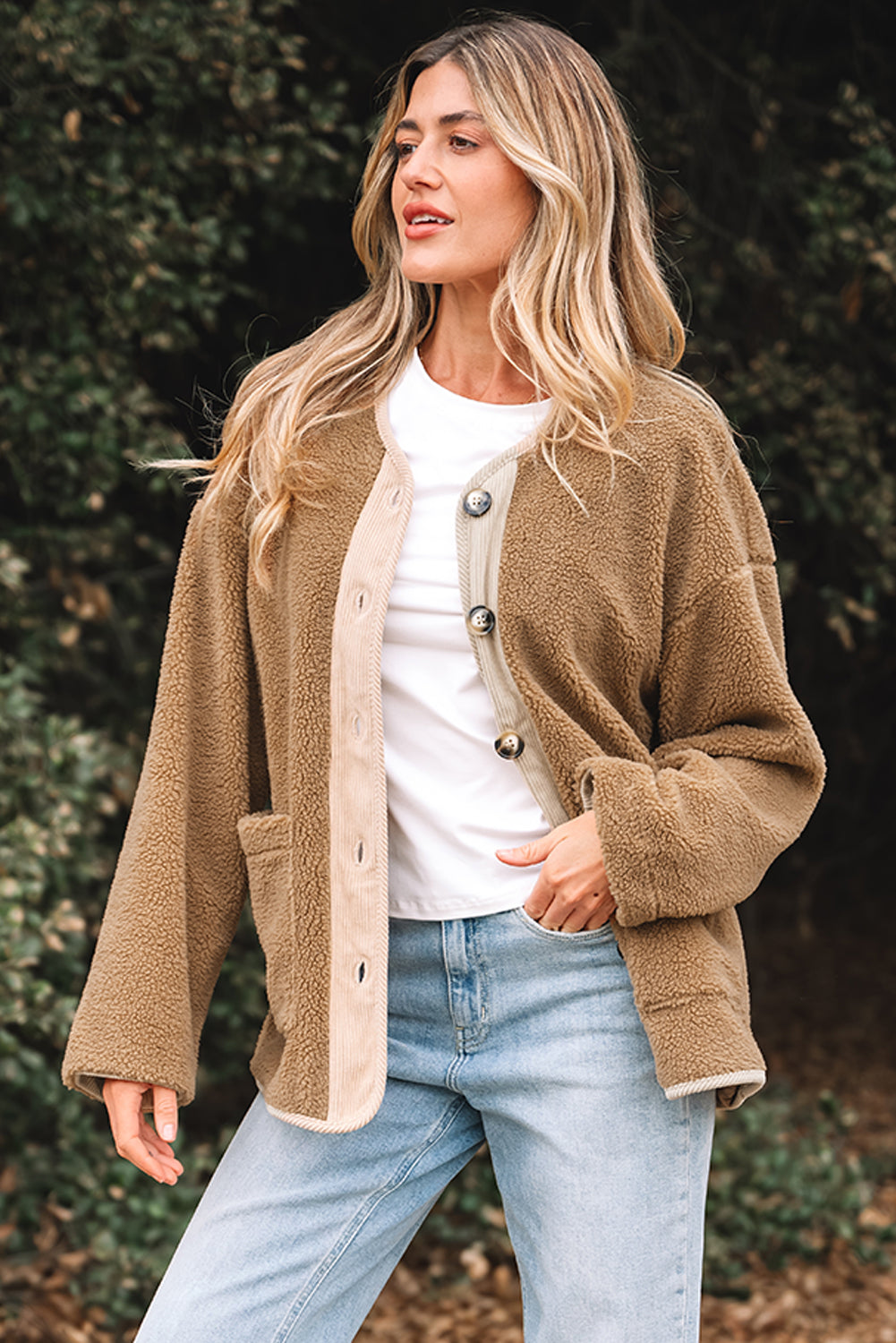 Plush Corduroy-Trim Patchwork Jacket