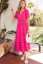 Polka Dot Shirred High-Waist Midi Dress