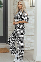 Checkered Half-Sleeve Tee and Lounge Pants Set