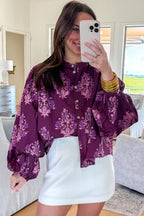 Floral Button-Front Puff-Sleeve Shirt
