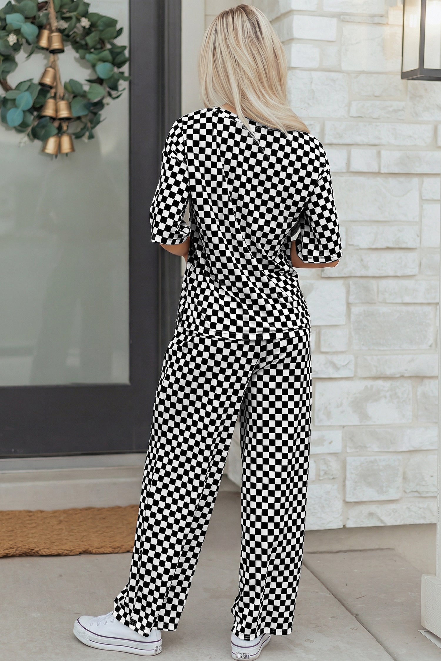 Checkered Half-Sleeve Tee and Lounge Pants Set