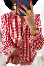 Plaid Frill Detail Button-Down Shirt