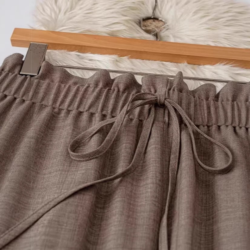 High-Waist Drawstring Straight-Leg Pants