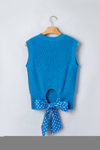 Polka Dot Knot-Back Cropped Sweater Tank