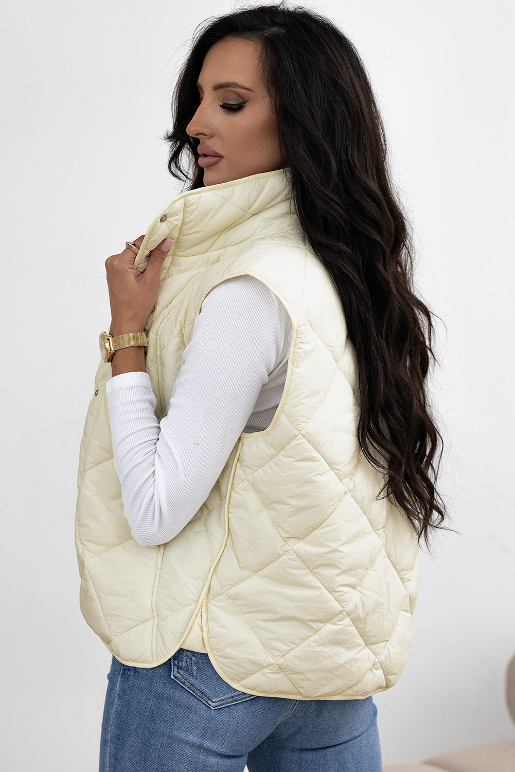 Quilted High-Neck Button-Up Vest