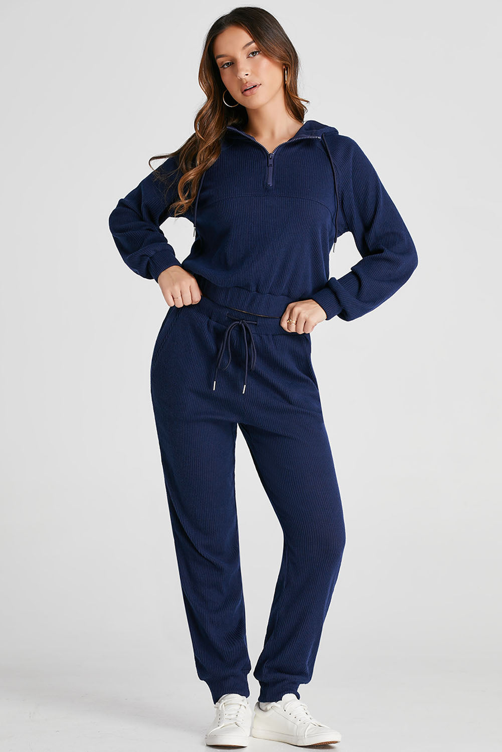 Ribbed Knit Cropped Hoodie and Joggers Set